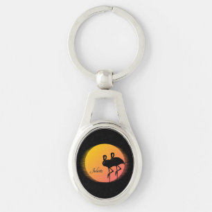 Sunset Flamingo's met persoonlijke naam Sleutelhanger