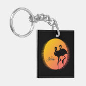 Sunset Flamingo's met persoonlijke naam Sleutelhanger (Voorkant Links)