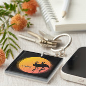 Sunset Flamingo's met persoonlijke naam Sleutelhanger (Voorkant Rechts)