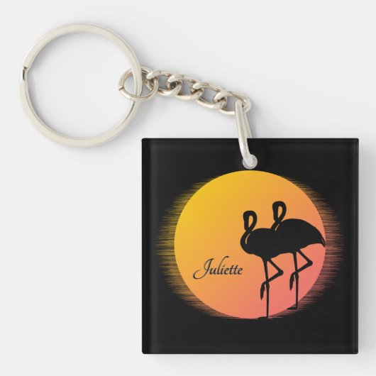 Sunset Flamingo's met persoonlijke naam Sleutelhanger (Voorkant)