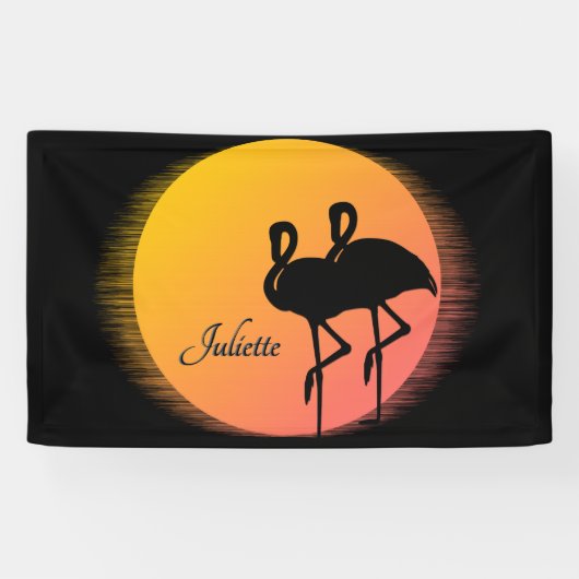 Sunset Flamingo's met persoonlijke naam Spandoek (Horizontaal)
