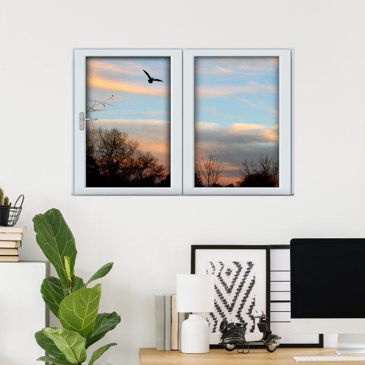 Sunset Flying Bird White 2 Pane Window Lighting Poster (Thuiskantoor)