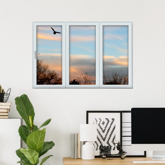 Sunset Flying Bird White 3 Pane Window Lighting Poster (Thuiskantoor)