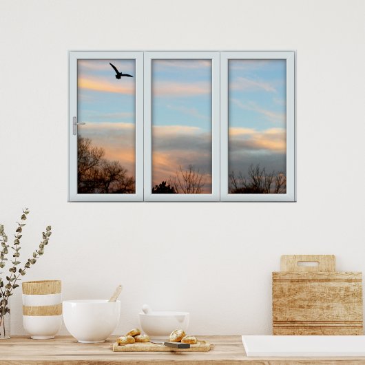 Sunset Flying Bird White 3 Pane Window Lighting Poster (Keuken)