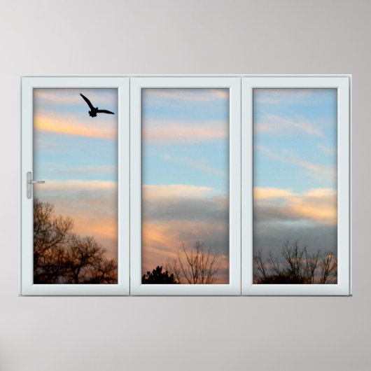 Sunset Flying Bird White 3 Pane Window Lighting Poster (Voorkant)