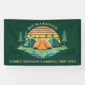 Sunset Forest Camping Groen Aangepaste Familie Reü Spandoek (Horizontaal)