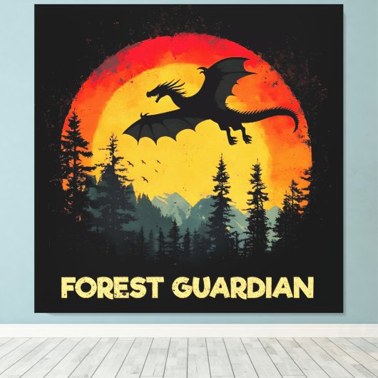 Sunset Forest Dragon Canvas Afdruk (Insitu (Houten vloer))
