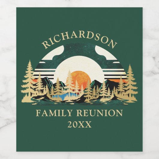  Sunset Forest Groene Familie Reünie Wijn Etiket (Enkel label)