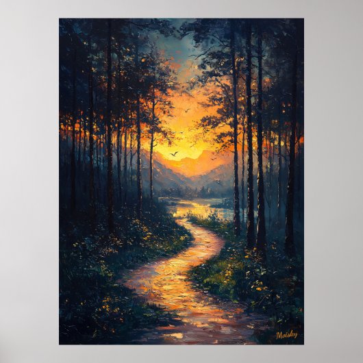 Sunset Forest Path in impressionistische stijl Poster (Voorkant)