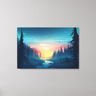 Sunset Forest Premium Wrapped Canvas (gloss) Afdruk