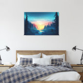 Sunset Forest Premium Wrapped Canvas (gloss) Afdruk (Insitu (Slaapkamer))