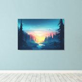 Sunset Forest Premium Wrapped Canvas (gloss) Afdruk (Insitu (Houten vloer))