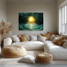 Sunset Forest Reflection - Abstracte Gouden Zon Poster