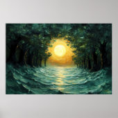 Sunset Forest Reflection - Abstracte Gouden Zon Poster (Voorkant)