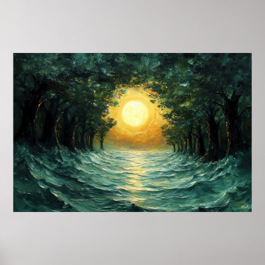 Sunset Forest Reflection - Abstracte Gouden Zon Poster (Voorkant)