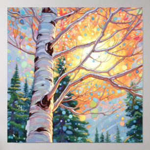 Sunset Forest Waterverf Painting Poster