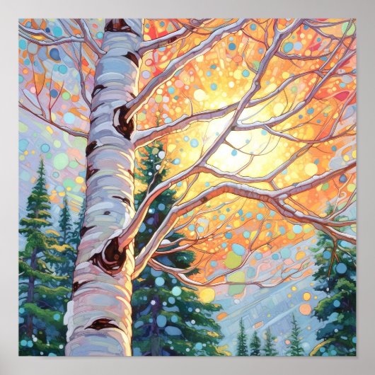 Sunset Forest Waterverf Painting Poster (Voorkant)