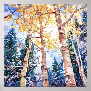 Sunset Forest Waterverf Painting Poster