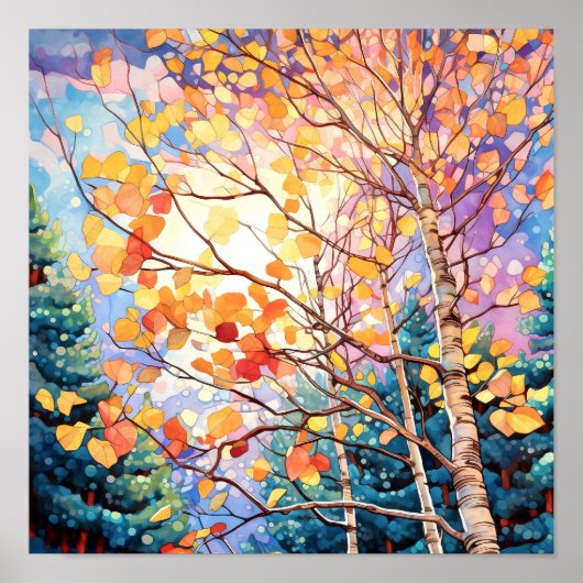 Sunset Forest Waterverf Painting Poster (Voorkant)