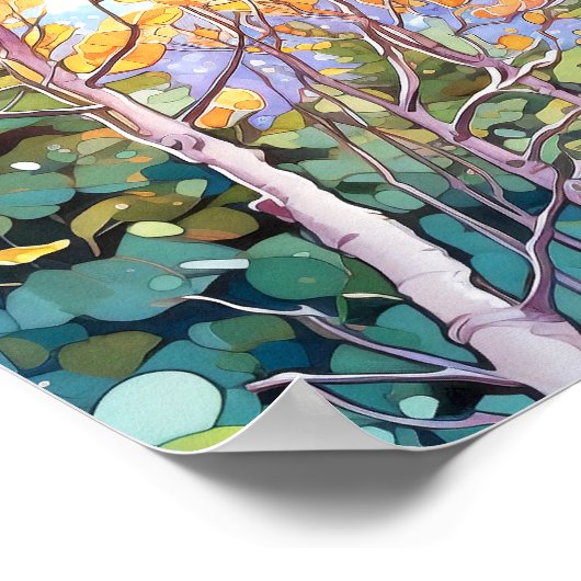 Sunset Forest Waterverf Painting Poster (Hoek)