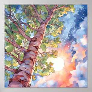 Sunset Forest Waterverf Painting Poster