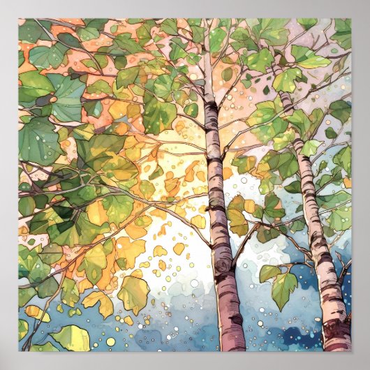 Sunset Forest Waterverf Painting Poster (Voorkant)