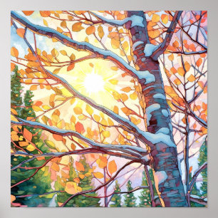 Sunset Forest Waterverf Painting Poster