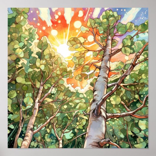 Sunset Forest Waterverf Painting Poster (Voorkant)