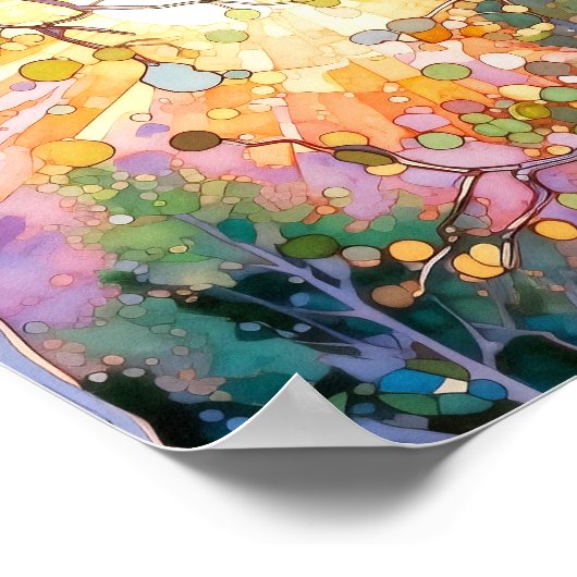 Sunset Forest Waterverf Painting Poster (Hoek)