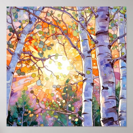 Sunset Forest Waterverf Painting Poster (Voorkant)