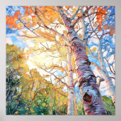 Sunset Forest Waterverf Painting Poster (Voorkant)