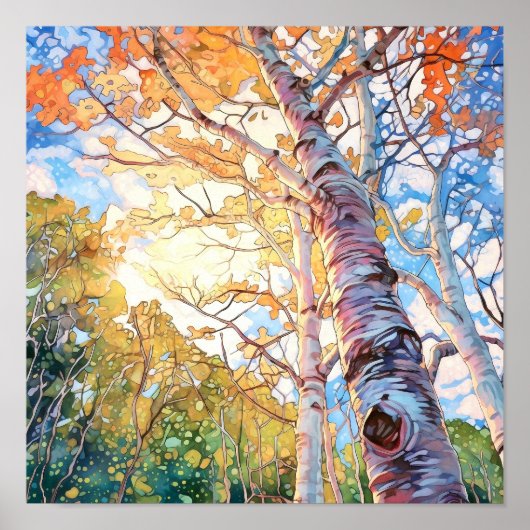 Sunset Forest Waterverf Painting Poster (Voorkant)