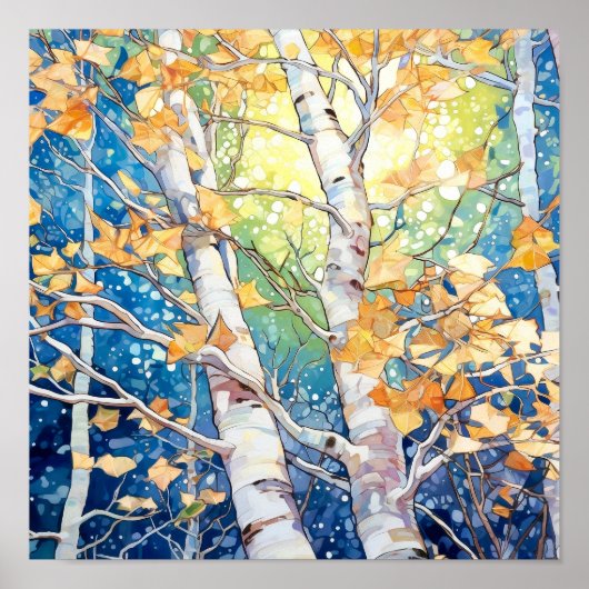 Sunset Forest Waterverf Painting Poster (Voorkant)