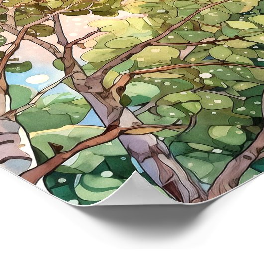 Sunset Forest Waterverf Painting Poster (Hoek)