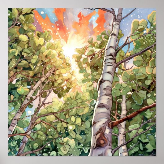Sunset Forest Waterverf Painting Poster (Voorkant)