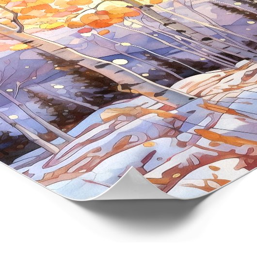 Sunset Forest Waterverf Painting Poster (Hoek)