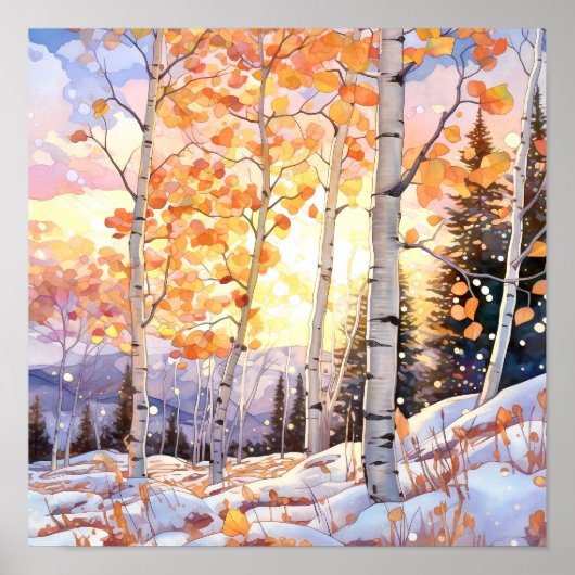 Sunset Forest Waterverf Painting Poster (Voorkant)