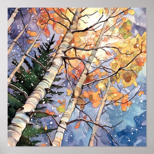 Sunset Forest Waterverf Painting Poster (Voorkant)