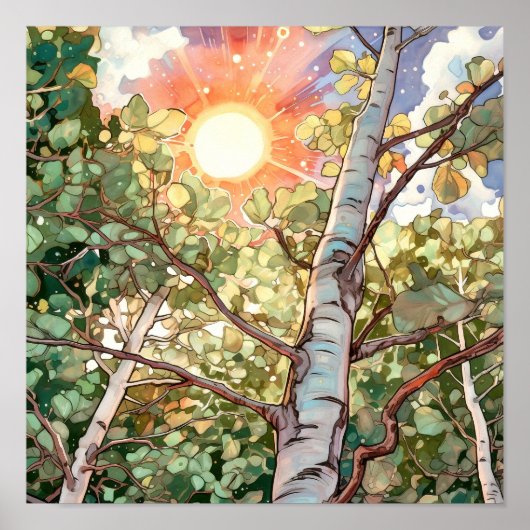 Sunset Forest Waterverf Painting Poster (Voorkant)