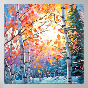 Sunset Forest Waterverf Painting Poster