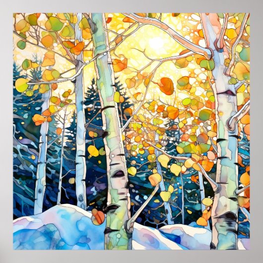 Sunset Forest Waterverf schilderij Art Print (Voorkant)