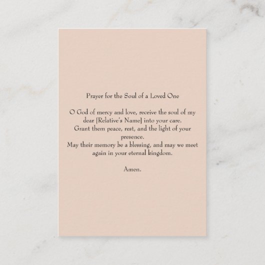 Sunset Funeral Memorial beroemd gemaakt door Famil Visitekaartje (Achterkant)