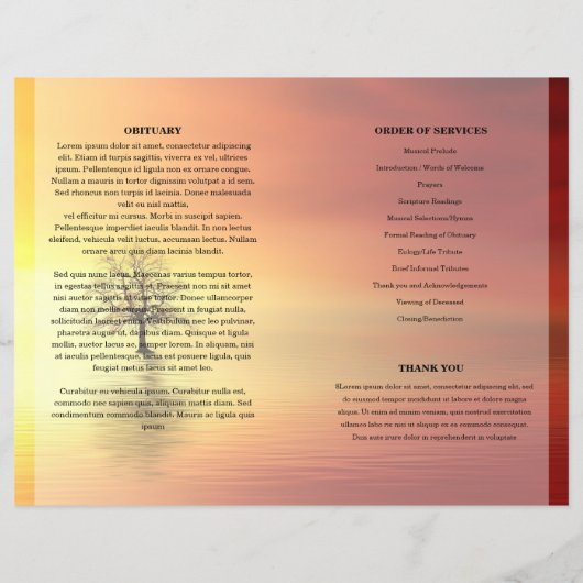 Sunset Funeral Program sjabloon (Achterkant)