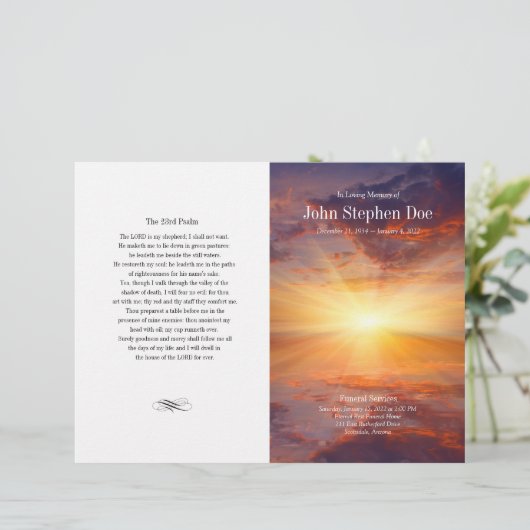 Sunset Funeral Programme | Regeling van de dienst  (Staand voorkant)