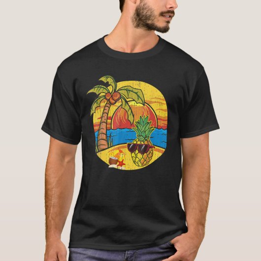 Sunset Funny Pineapple Palm Trees Sunbril Tropi T-shirt (Voorkant)