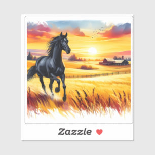 Sunset Galloping Horse Waterverf Tegel Sticker