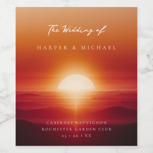 Sunset gepersonaliseerde bruiloft wijn etiket (Enkel label)