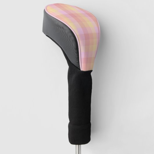 Sunset Gingham Check in Roze, Geel en Rode Cas Golfheadcover (Schuin)