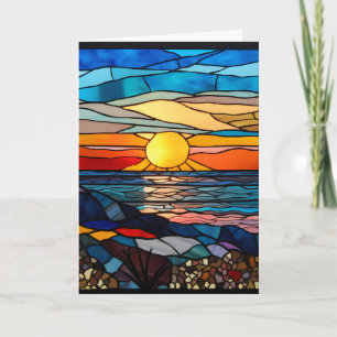 Sunset Glas in lood ontwerp Notecard, aankondiging