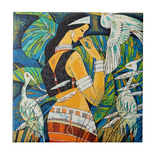 Sunset Glow Hao Ping oriental abstracte dame Tegeltje (Voorkant)